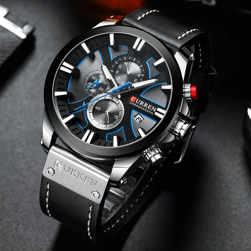 New CURREN Men Watch Top Brand Luxury Leather Quartz Clock Fashion Casual Chronograph Wristwatch Male Sport Military Watch