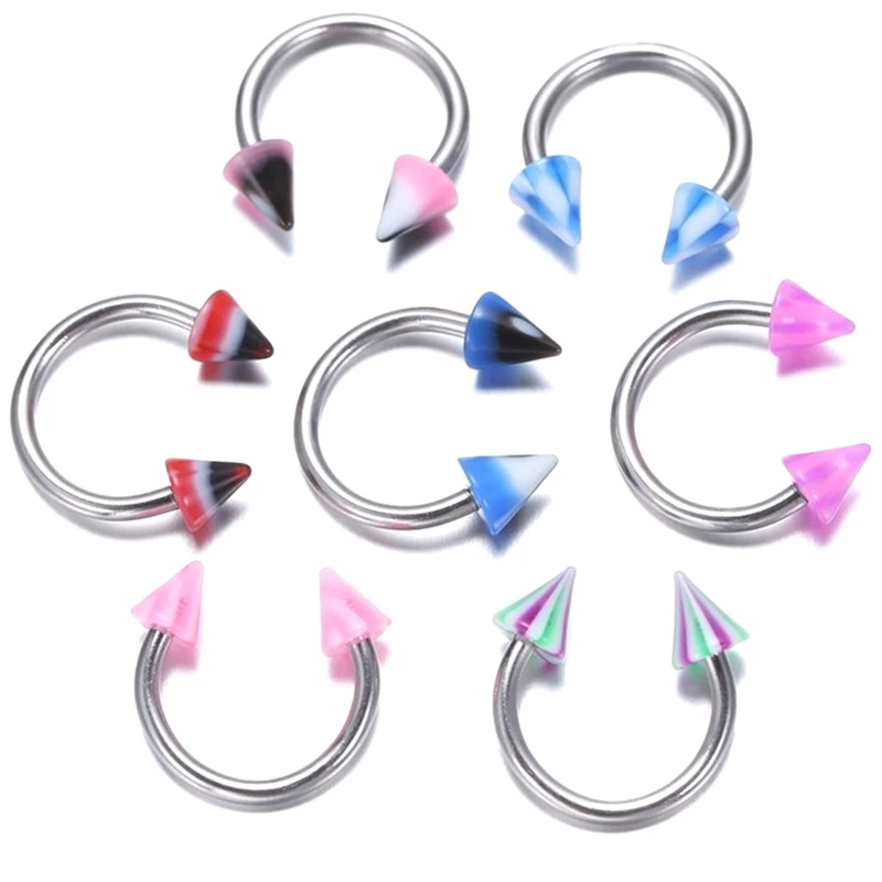 

5PCS Tongue Eyebrow Piercing Lip Belly Navel Ring Jewelry Pointed C-shaped titanium eyebrow nail nose ring -Random mixed