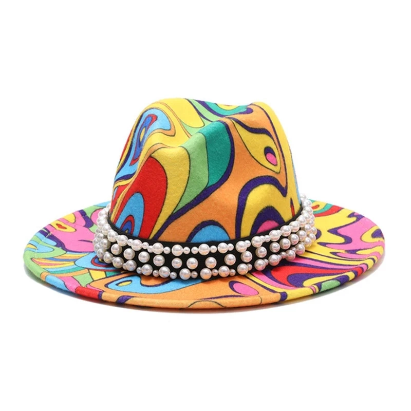 bulk price fedora hat for women Tie dyed hat   3d painted felt hat party hat model photo wide brim panama cap unisex cap trilbies