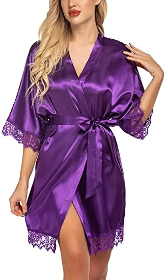 Silk Bride Robes Monochrome Lace Satin Bridesmaid Gifts Women Sleepwear