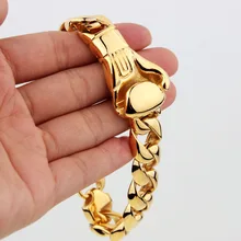 Старомодная шикарная 15 мм широкий золотой Боксёрские перчатки Форма Нержавеющая сталь браслет отрезанная подгубная цепочка с крупными звеньями кубинской Модные мужские цепи ювелирные изделия