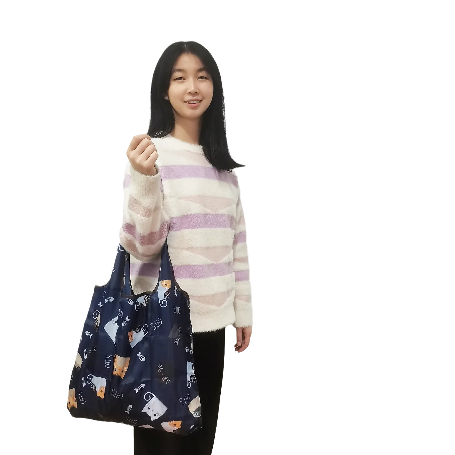 튼튼한 휴대용 나일론 에코 쇼핑 가방, 카와이 식료품 재사용 가능한 접이식 소형 토트 여행용 세탁 가능