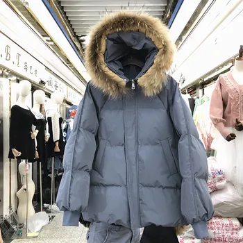 

New Autumn Winter All-match Students Wadded Jacket Loose Hooded Fur Collar Bread Coat Keep Warm Female Cotton-padded Coat