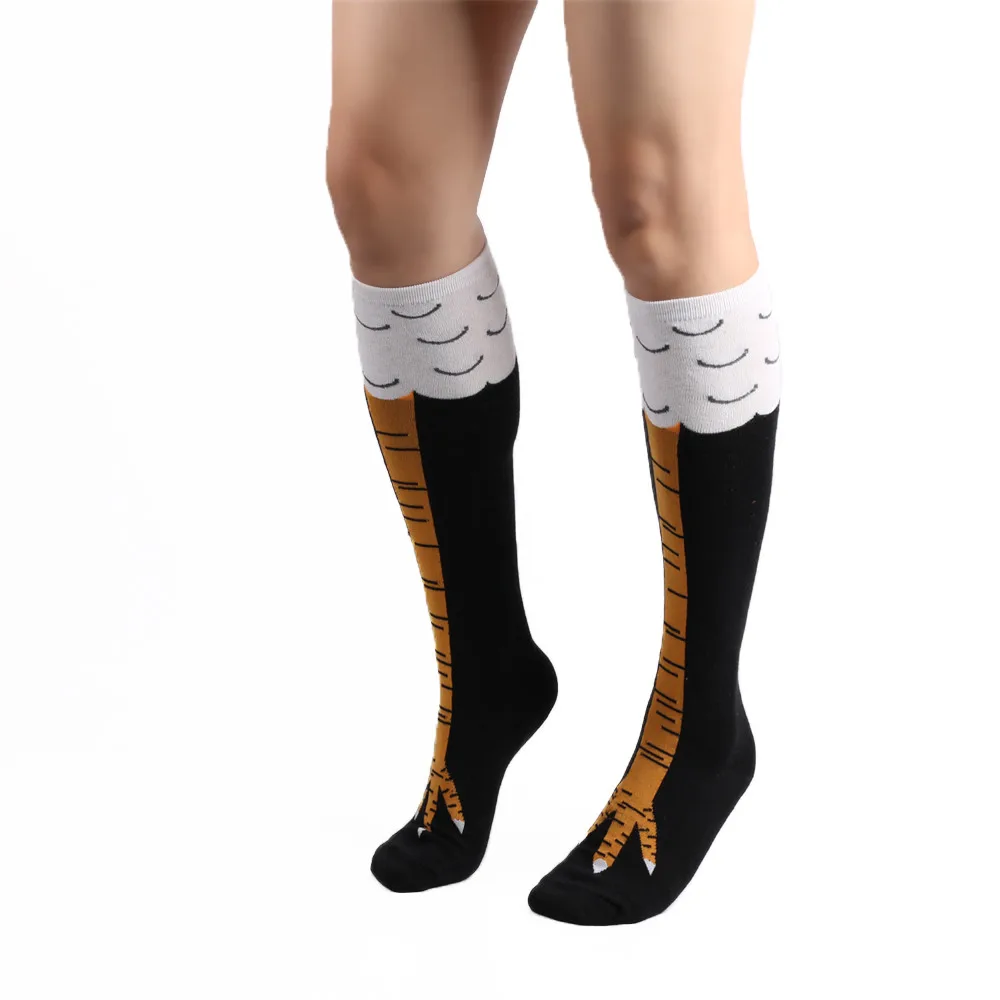 

2019 Medias 1 Pairs Keep Warm Cotton Knee Tube-Shaped Socks Comfortable Floor Socks Fashion Chicken Feet Funny Printed Sock Warm