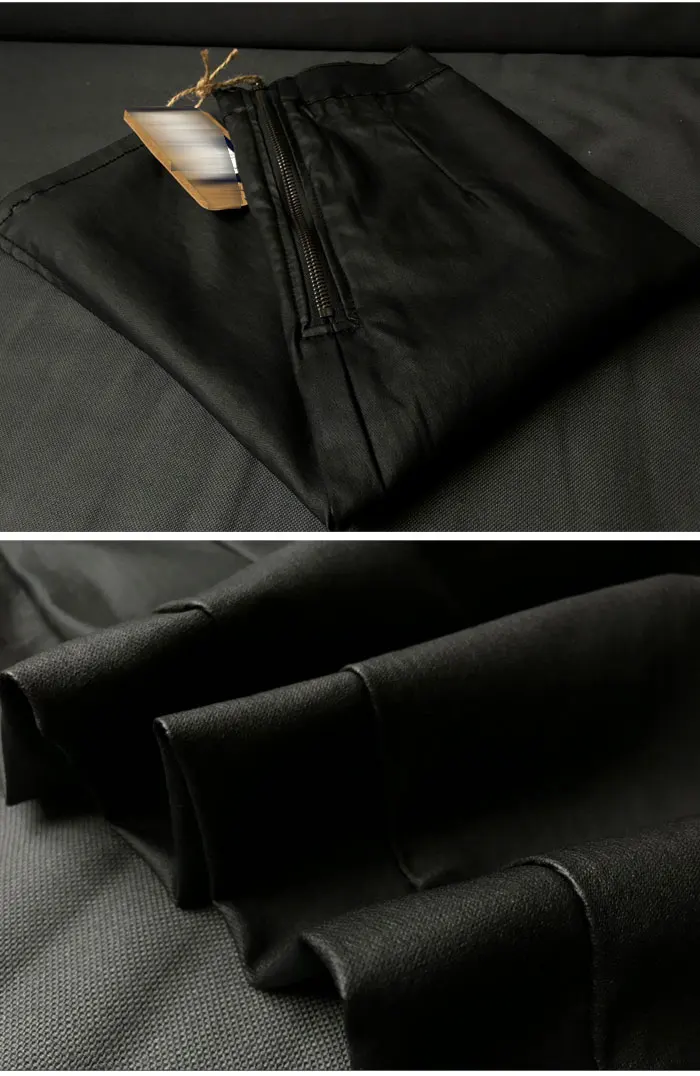 High Waist Push Up Black Skirts Women Elasticity Faux Leather Split Jupe Femme Coated Vintage Punk Saias Na Altura Do Joelho