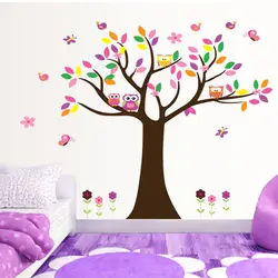Мультяшная Сова цветные настенные наклейки дерево украшение для дома для детской комнаты прекрасные птицы настенные наклейки Искусство