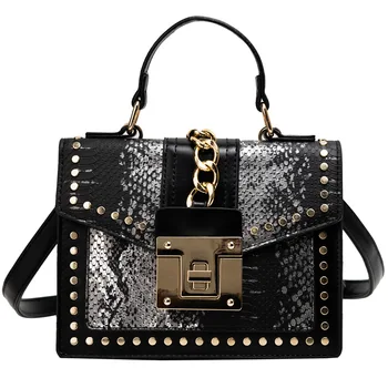 

Women Handbag with Rivet and Snake Grain Fashion Chain Decoration Crossbody Shoulder Bag Luxury Handbags Women Bags Designer
