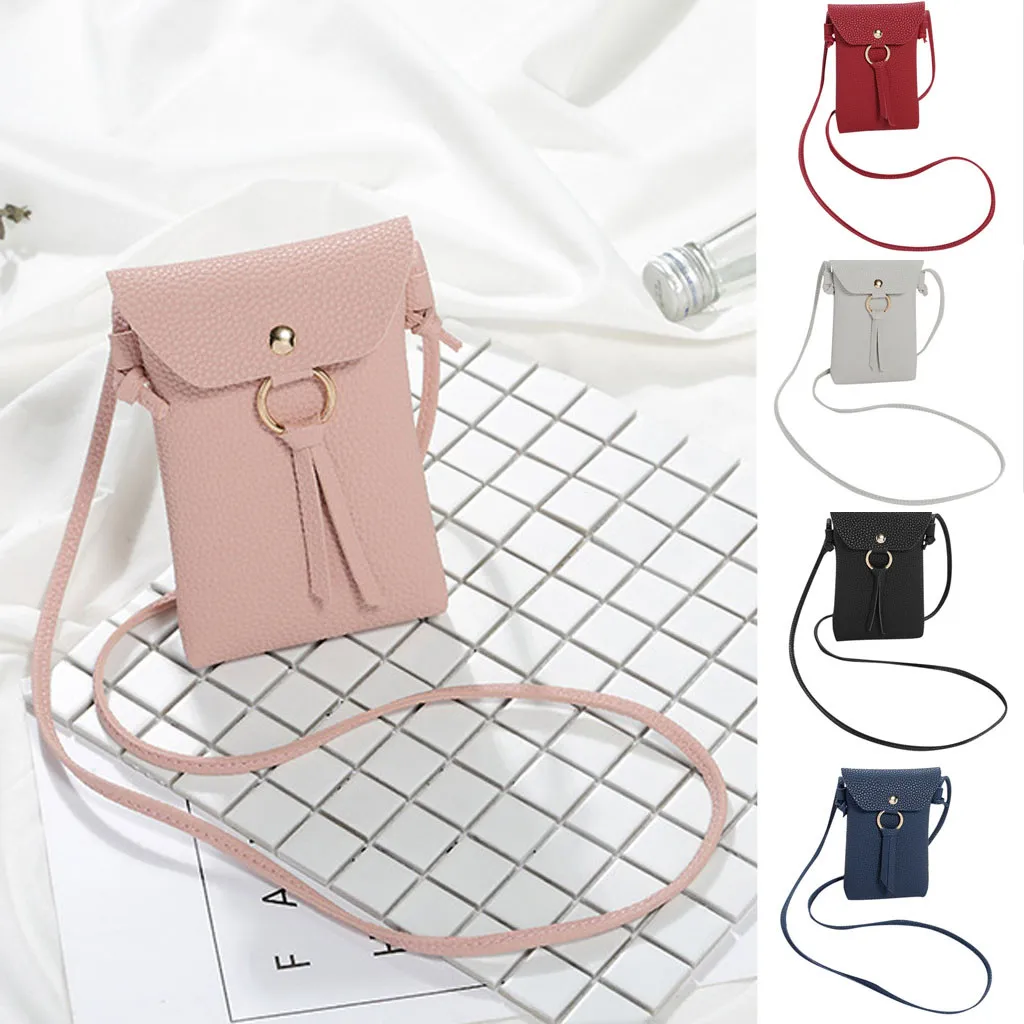 

Women Pu Leather Messenger Bags Mini Cell Phone Pocket Cellphone Pouch Students Crossbody Case Girl Small Shoulder Bags