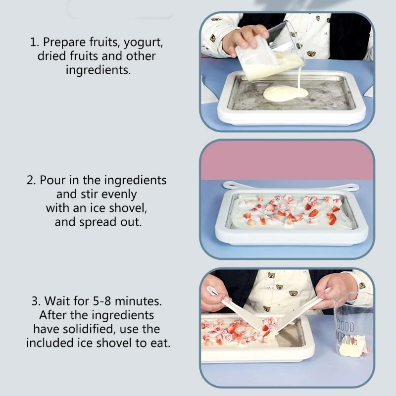 Ice Cream Roller Plate W/ 2 Spatulas for Kids Family DIY Ice Cream Anti-Griddle Pan For Handmade Ice Cream Frozen Yogurt 5
