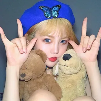 

punk Sweet embroidery berets caps for women casual printing Harajuku Bundy cute beret blue 2020 womens fashion barrette hat