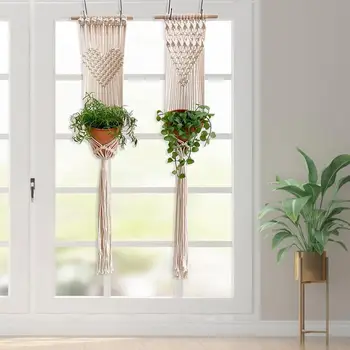 

Hot Macrame Wall Hanging Tapestry Wall Decor Boho Bohemian Woven Home Decoration With Hanging Small Flower Pot Home Decor