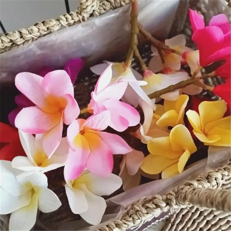 40pcs Artificial Frangipani Flower 3 Heads/Piece Silk Plumeria Rubra Flower Heads for Wedding Party Floral Decoration