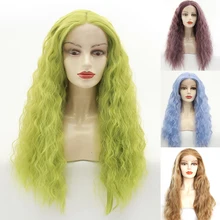 Сексуальный карнавальный светильник, завязанный вручную, зеленый цвет, натуральный Длинный свободный волнистый термостойкий парик из синтетических волос без клея