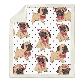 

3D Cute Dog Glasses Square Blanket Winter Fashionable Cotton Digital Printed Blanket Fleece Double Layer Thick Blankets For Sofa