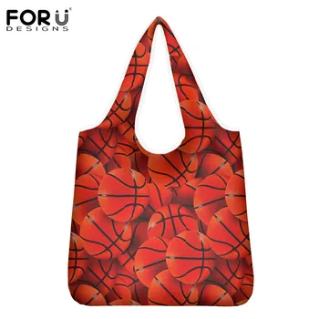

FORUDESIGNS Sport Basketball Pattern Women Outdoor Shippong Bags Fruit Grocery Storage Shoulder Bag Foldable Shopping Bag Girl