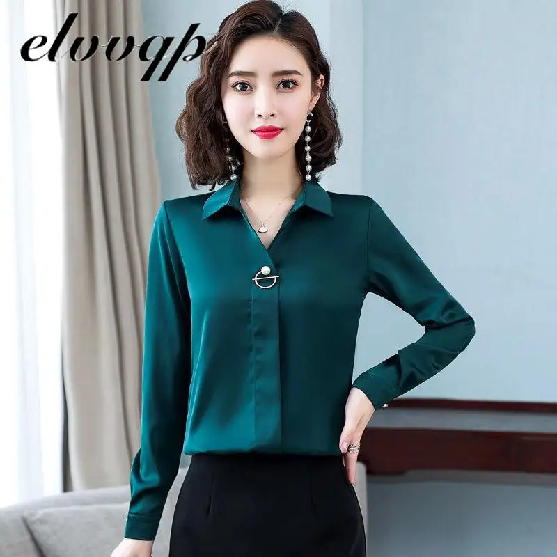 Womens Tops And Blouses  Blusas Mujer De Moda 2020 New Shirts  Beading Chiffon Blouse Solid Elegant V-neck Office Work Shirts