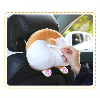 

Cute Cartoon Car Tissue Holder Seat Back-mounted Tray Cat Corgi Butt Tissue Dispenser Box Napkin Holder Automotive interior