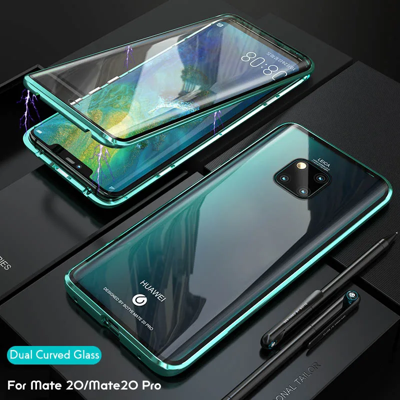 Green Градиентный Магнитный адсорбционный чехол для huawei P30Pro P30 Чехол двусторонний чехол из закаленного стекла полный чехол для huawei mate 20 Pro Coque - Цвет: Green