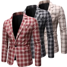 Men Scottish Plaid Blazer 2021 Autumn American Style Fashion One Button Slim Fit Suit Jacket americanas hombre