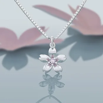 

Exquisite Cute Sakura Necklace Pendant S925 Inlay Tiny AAA Cubic Zirconia Sweet Fashion Clavicle Chain Necklace For women