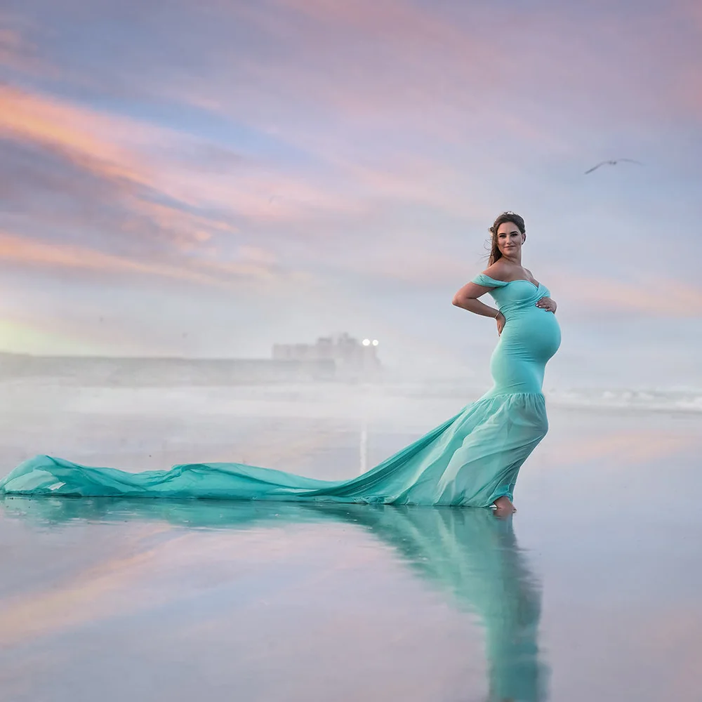 

New Pregnant Evening Dress Maternity Photography Props For Shooting Photo Pregnancy Clothes Cotton Chiffon Off Shoulder JINZUO