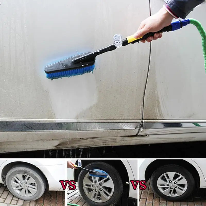 

New Car Wash Brush Auto Exterior Retractable Long Handle Water Flow Switch Foam Bottle Car Cleaning Brush Blue