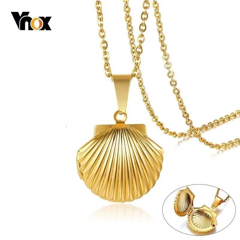 Vnox красота ракушка кулон-фоторамка для женщин мемориальное ожерелье золотой цвет нержавеющая сталь подарки на память для нее