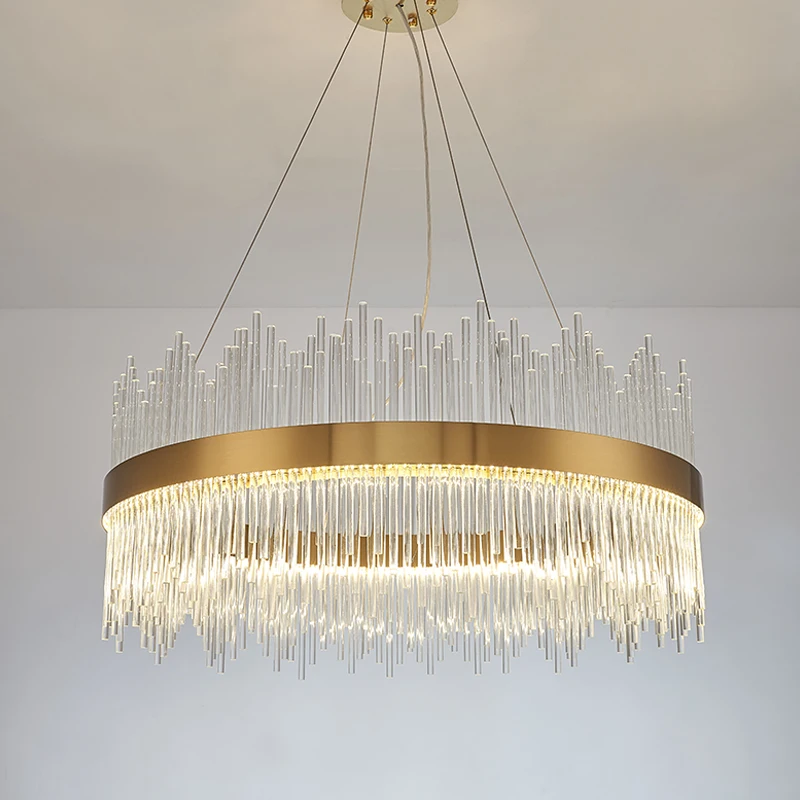 2020 Modern Round Crystal Chandelier For Dining Room Rectangle Design Kitchen Island Lighting Fixtures Chrome LED Cristal Lustre