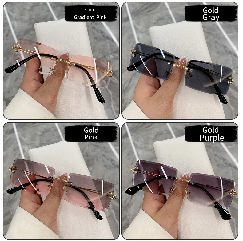 round sunglasses Vintage Fashion 2021 New Sunglasses Rimless Frameless Rectangle Shades Gradient UV400 Summer Traveling Sun Glasses for Women guess sunglasses