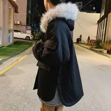 

Winter Hooded Wool Collar Cotton Padded Jacket Medium And Long Work Clothes Warm Thickened Neutral Parka Men