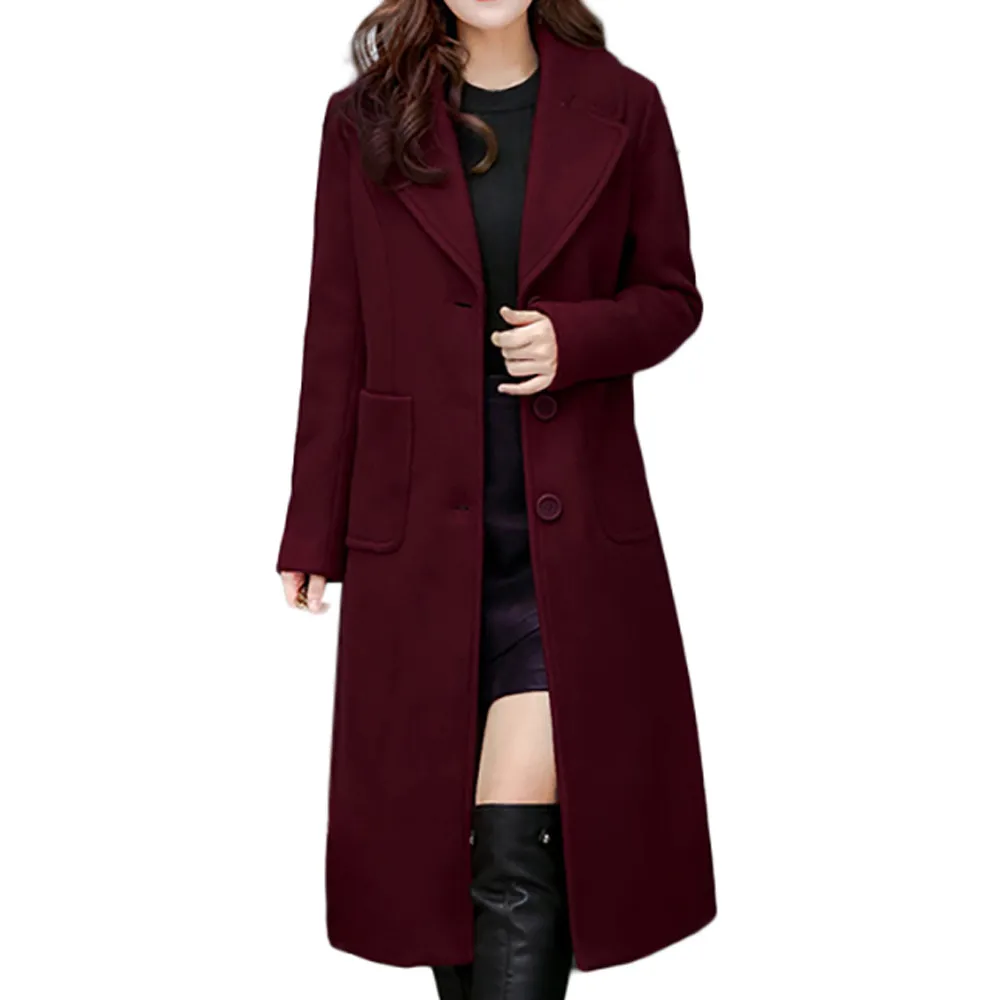 Jaycosin Winter Trend Women Warm Warm Lapel Slim Parka Wool Button Coat Long Fashion Comfortable Female Jacket Overcoat 118#5