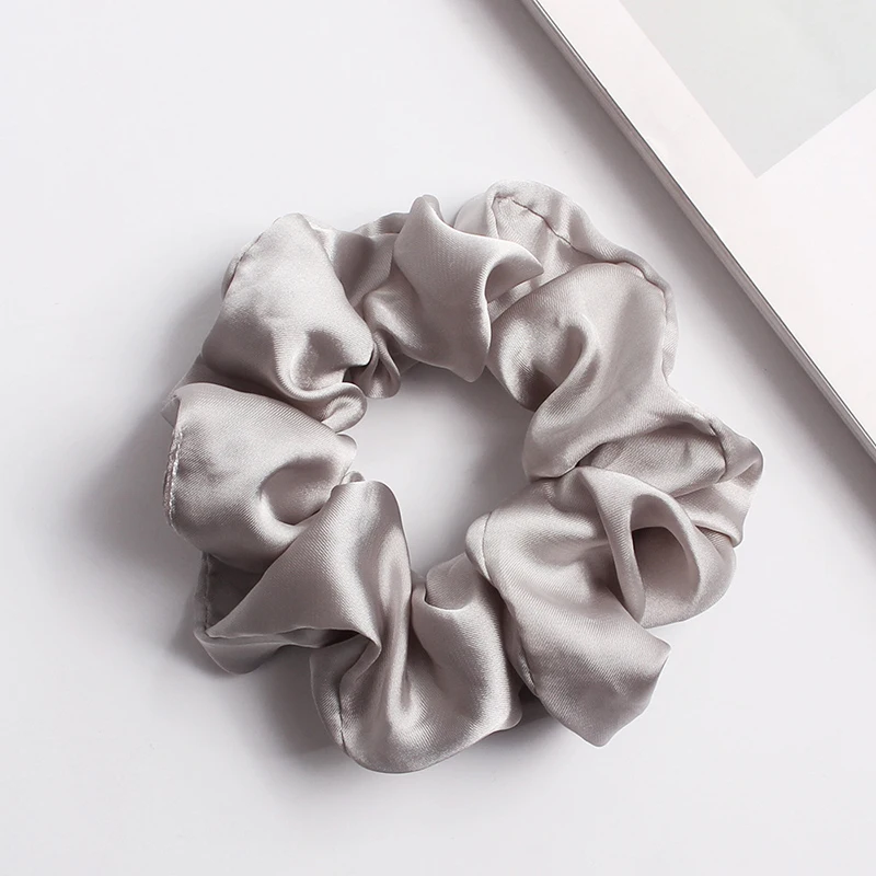 Satin Hair Scrunchies Women Scrunchie Pack Women Elastic Hair Bands Girls Headwear Solid Silky Donut Grip Loop Ponytail Holder - Цвет: grey