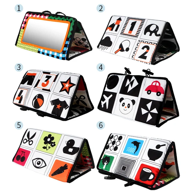 Tummy Time Floor Mirror Visually Inspire Black and White Educational Toys 0-3 Years Old Polyester Baby Mirror Newborn Gift Toy 4