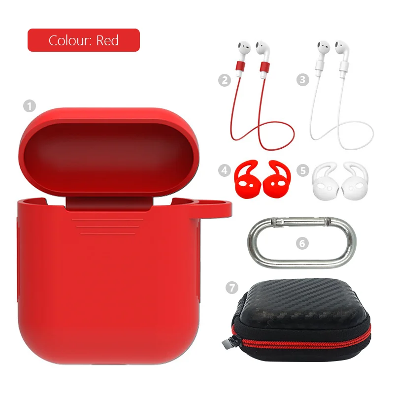 Мягкий силиконовый чехол 7 шт. Набор для Apple гарнитура для Airpods чехол s для Apple Airpods противоударный чехол для Air Pods защитный чехол - Цвет: 7in1-Red