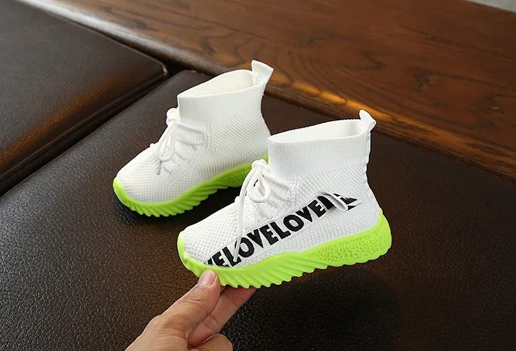 Size 21-25 Children's Sports Shoes Boys And Girls Spring Autumn New Flying Woven Breathable Sneakers Kids Non-slip Fashion Boots - Color: white