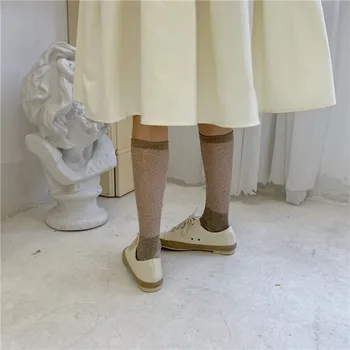 

Yanziku Spring Summer Women's Candy-Colored Breathable Lustre Socks Simple Solid Color basic lurex metallic voile transparent