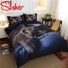 Conjunto de roupa de cama, edredon, gatos, estampa 3d, azul escuro, 220x240