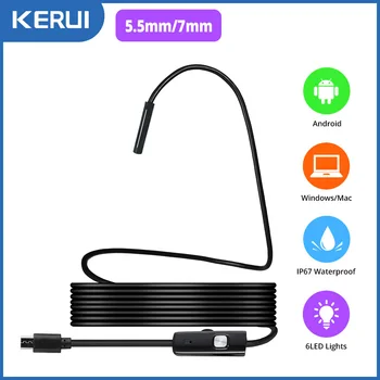 KERUI-minicámara endoscópica, 7mm/5,5mm, cámara con conector Micro USB para Android, PC, cámara de inspección suave, boroscopio, IP67, resistente al agua