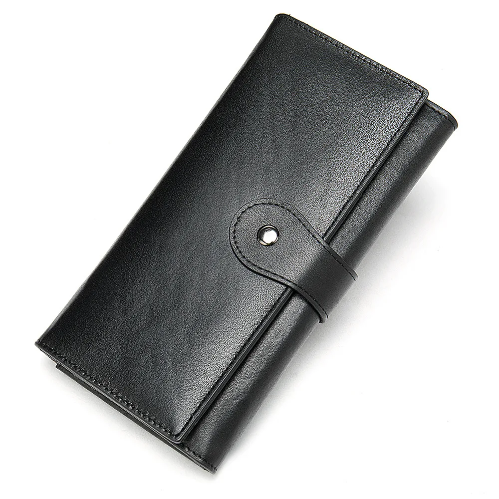 Качественный кошелек для женщин из натуральной воловьей кожи, повседневная Сумочка-клатч, сумки с тремя сложениями, элегантный кошелек для монет - Цвет: black