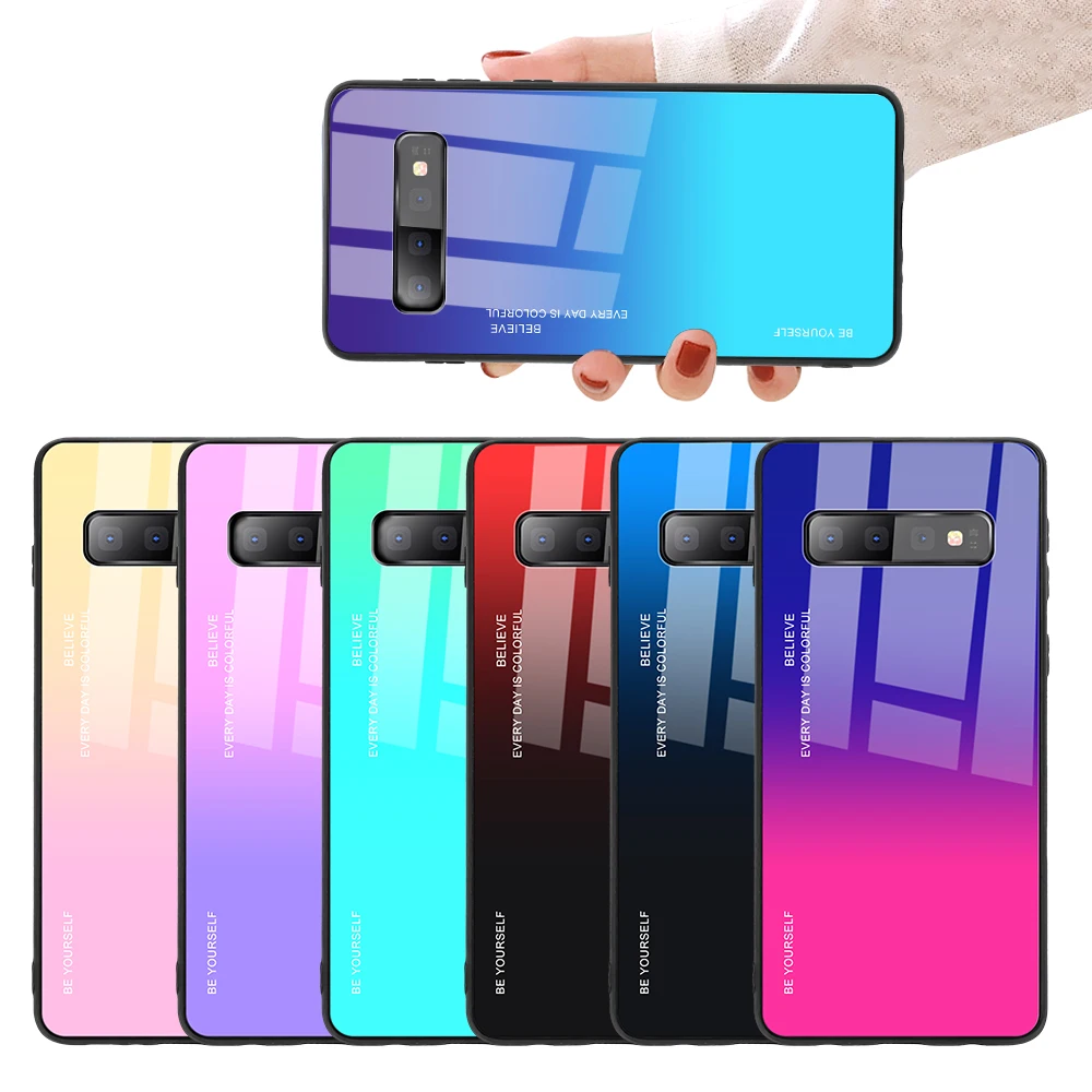 Градиентный чехол из закаленного стекла для Samsung Galaxy A10 S10 S9 S8 Plus Note 10 9 8 A50 A70 A80 30S 40