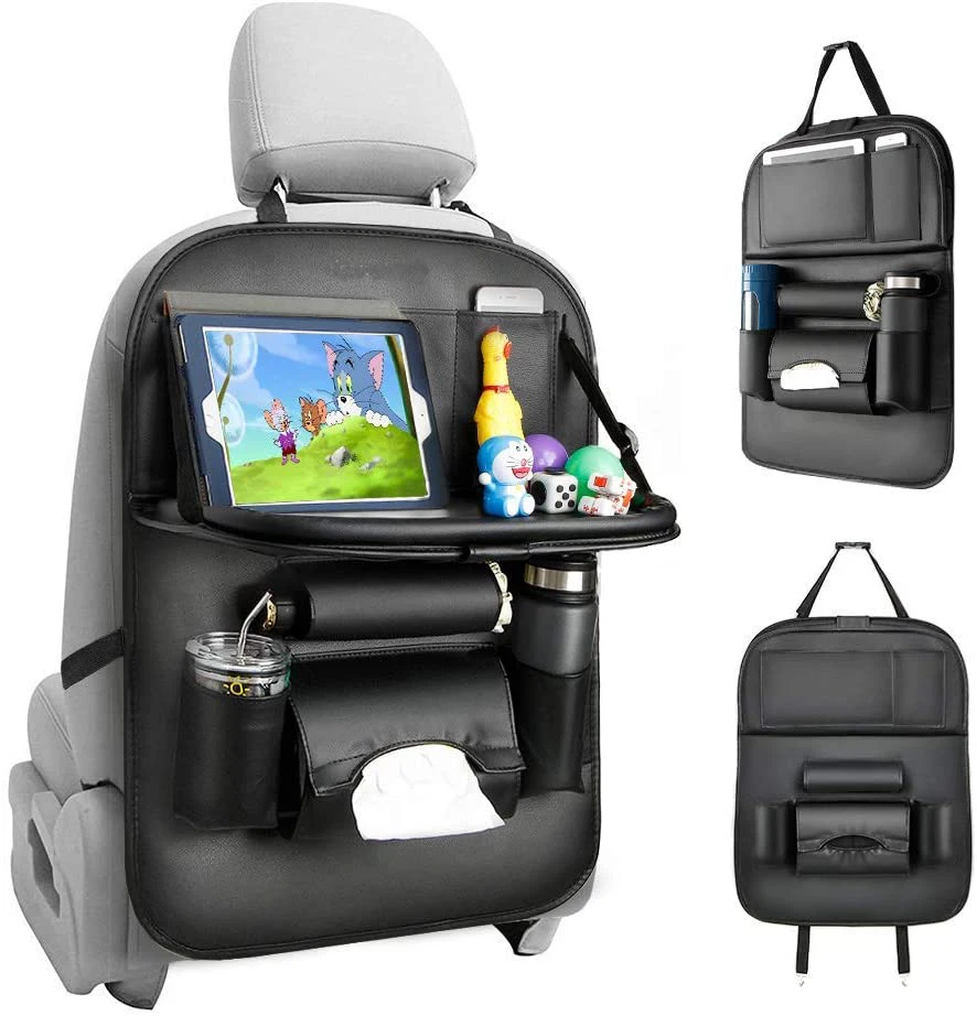 Car Back Seat Protector Kick Mats for Kids PU Leather Car Storage Organizer with Foldable car interior accessories