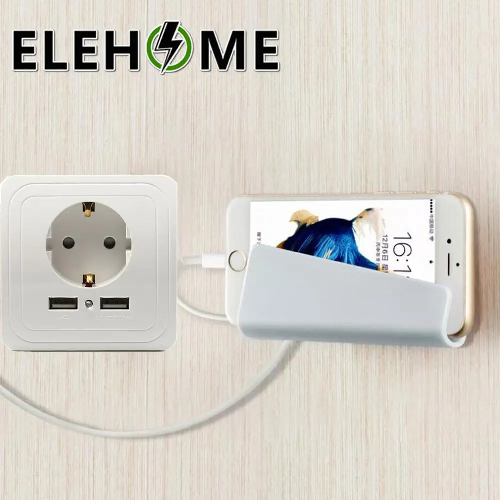

2.1A Wall Charger Adapter EU Plug Socket Power Outlet Panel Grounded Electric Dual USB Port Wall Charger Adapter Holder XF30