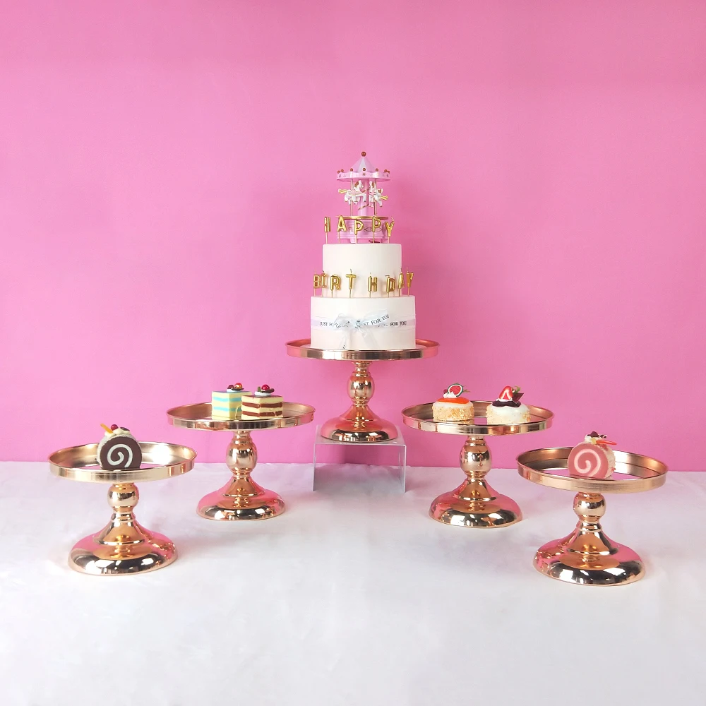 

5 pcs arrive Gold Crystal cake stand set Electroplating gold mirror face fondant cupcake sweet table candy bar table decorating