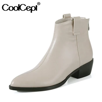 

CoolCept Real Leather Woman Ankle Boots Sexy Pointed Toe High Heel Winter Shoes Woman Zipper Short Boot Lady Footwear Size 34-40