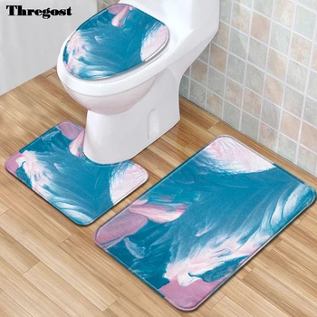 

Thregost Europe Print 3pcs Bathroom Carpet Mat and Toilet Seat Cover Microfiber WC Non-slip Rugs Bath Mats Soft Washroom Carpet