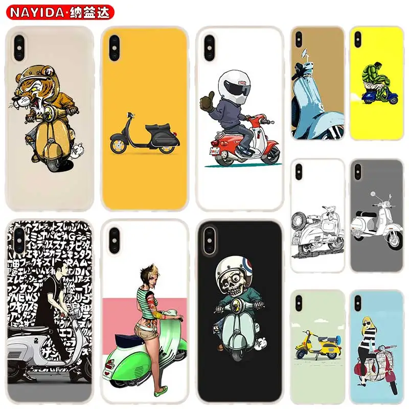 Мягкий чехол для iPhone 13 12 11 Pro X XS Max XR 6 7 8 G Plus SE 2020 Mini Cover Vespa Scooter | Мобильные телефоны и