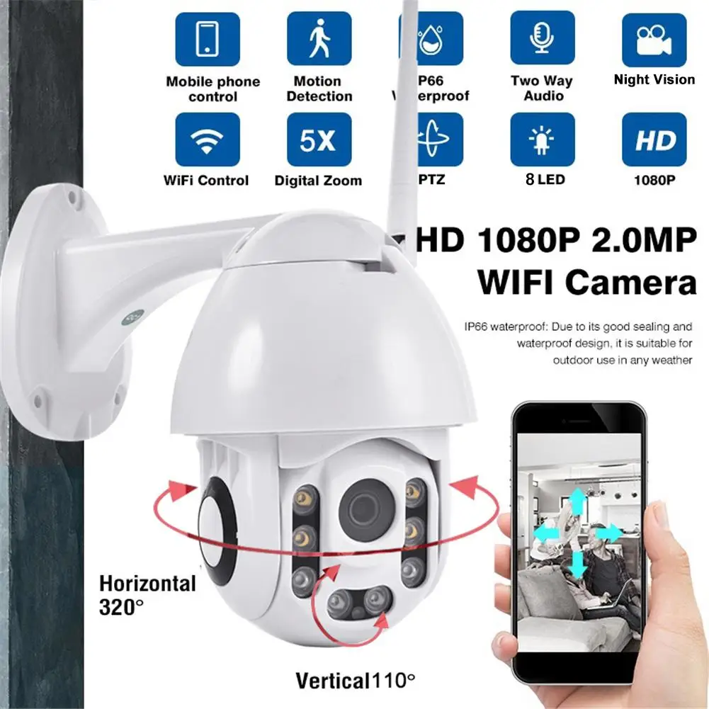 Новая ip-камера WiFi 2MP HD 1080P Беспроводная скоростная купольная ИК-камера видеонаблюдения 5 x ZOOM наружная камера видеонаблюдения IP Camara внешняя
