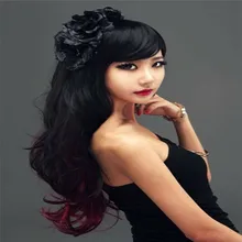 Новые модные сексуальные длинные черные красные Кудрявые Волнистые женские волосы парик
