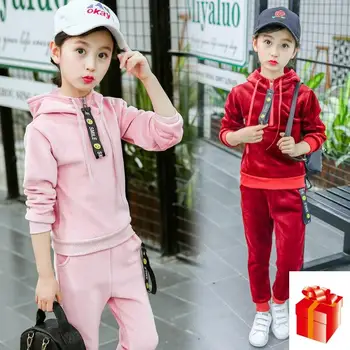 

Kids Girls Clothing 2018 Spring/ Autumn New Trend Girl Casual Korean Long-sleeve Sportswear Gold Velvet Birthday Gift 3-11 Year