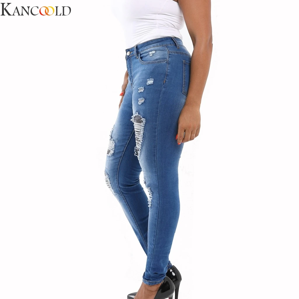 KANCOOLD Fashion Women Street Style Casual Stretch Plaid Print Splice Jean Comfortable Leggings Slim Hole Trouser Pants New
